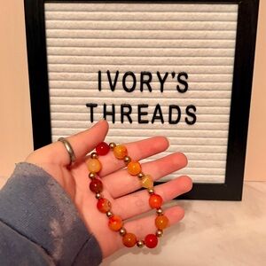 Fire Agate Beaded Bracelet with Stone Heart